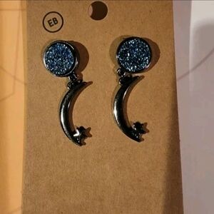 EB Blue Sparkly Gemstone Earrings with Crescent Moon & Star